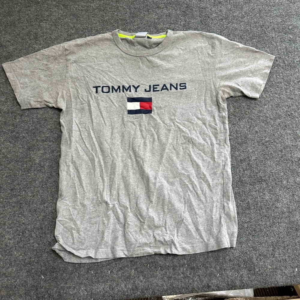 Tommy Jeans T-Shirt Mens Size M Grey Cotton Graphic Logo Short Sleeve Crew Neck